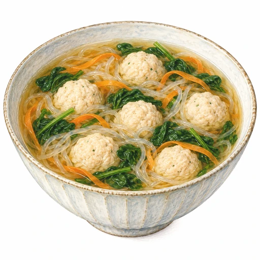 しらたき入り鶏団子スープ完成イラスト