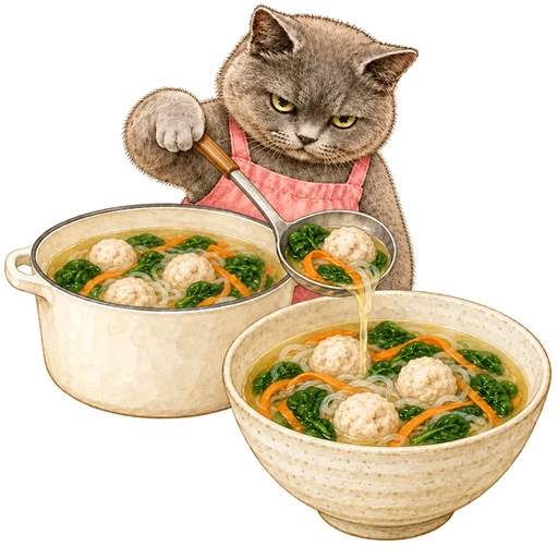 しらたき入り鶏団子スープ：ごま油で仕上げる