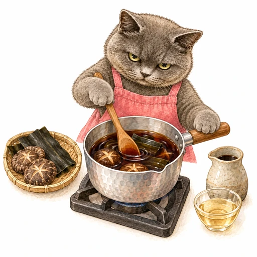 昆布と干ししいたけの天つゆ：調味料と煮る