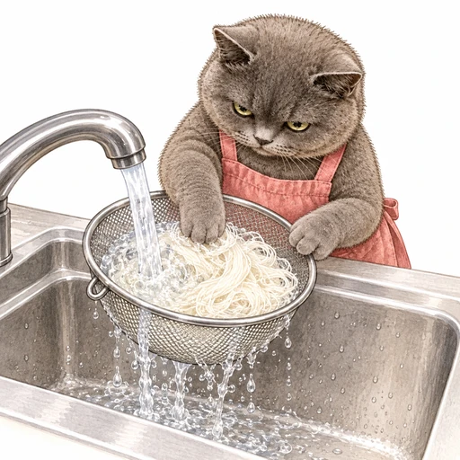 ツナのそうめんサラダ：そうめんをゆでる