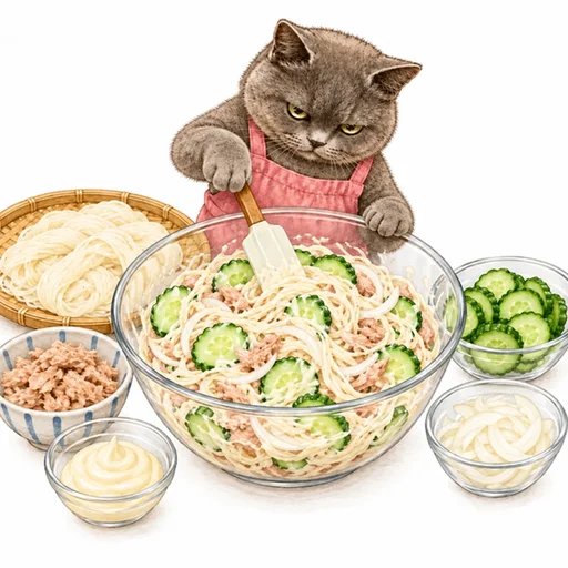 ツナのそうめんサラダ：手早く和える