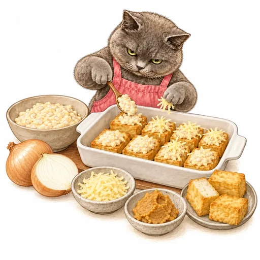 厚揚げの味噌マヨ焼き：ソースをのせる