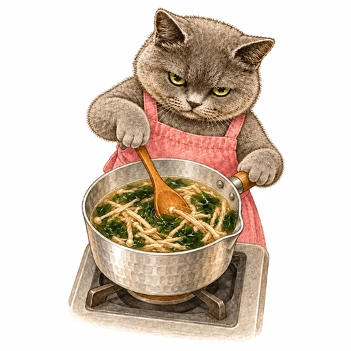 しいたけの軸とわかめの味噌汁：だしで煮る