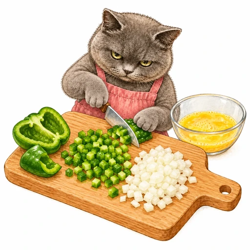 ピーマンと玉ねぎの卵炒め：材料を切る