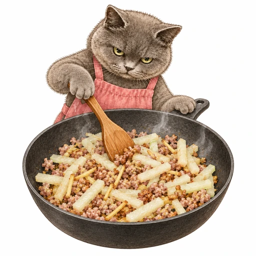 スイカの皮とひき肉の甘辛炒め：ひき肉を炒める