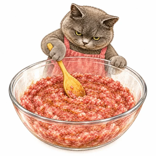 豚ひき肉と調味料を耐熱容器で混ぜる工程